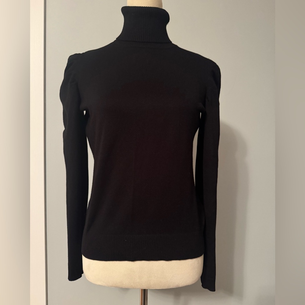 Joseph A Turtleneck Black Size Small Petite Long Ruched Sleeve